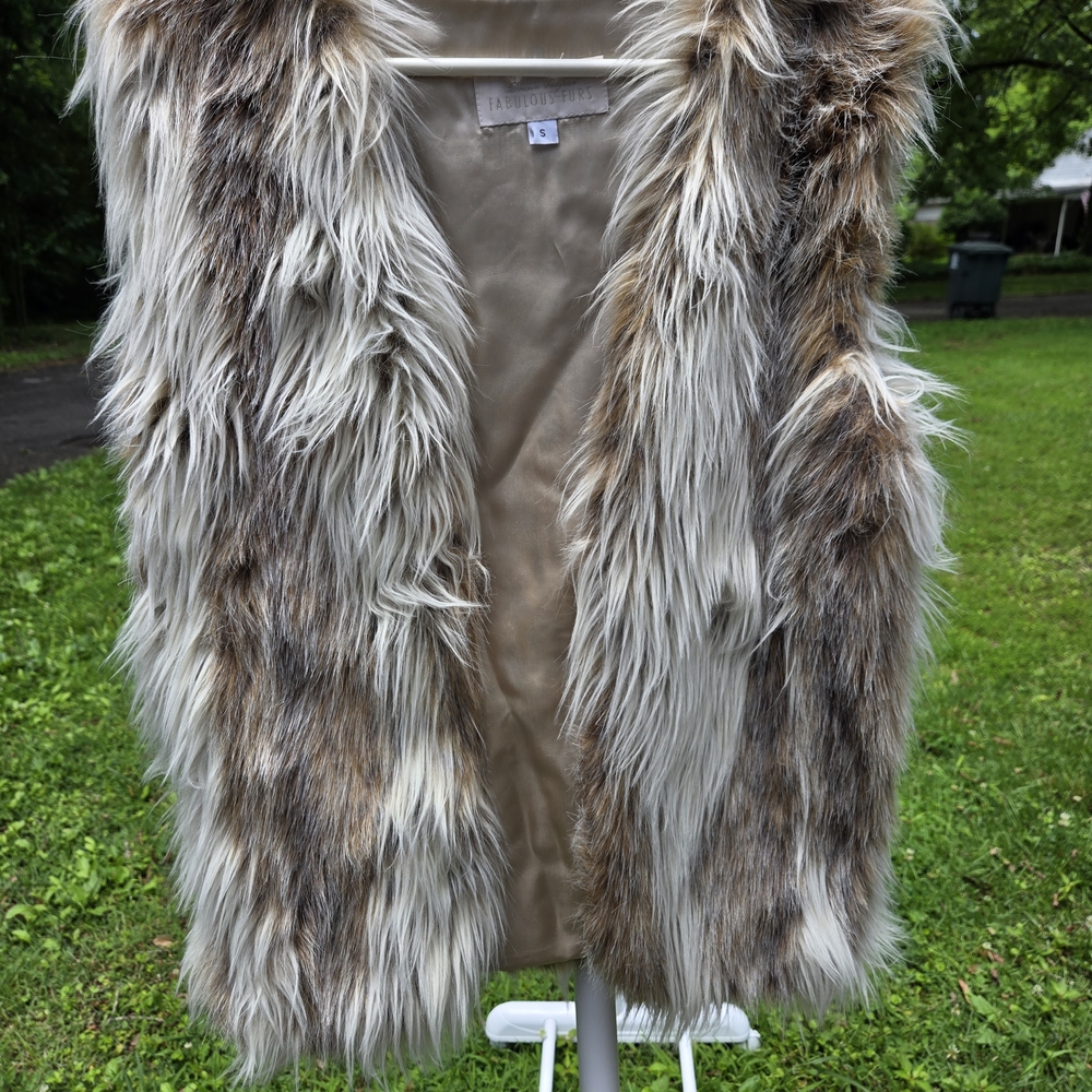 Fabulous Furs Faux Fur Vest in Brown and Cream
